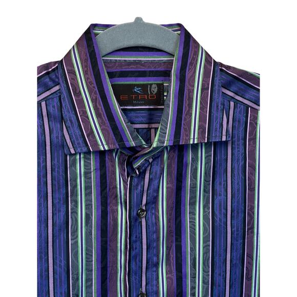 ETRO Authentic Buttons up Stripes Shirt Made in Italy Size M Long Sleeves - Picture 2 of 11